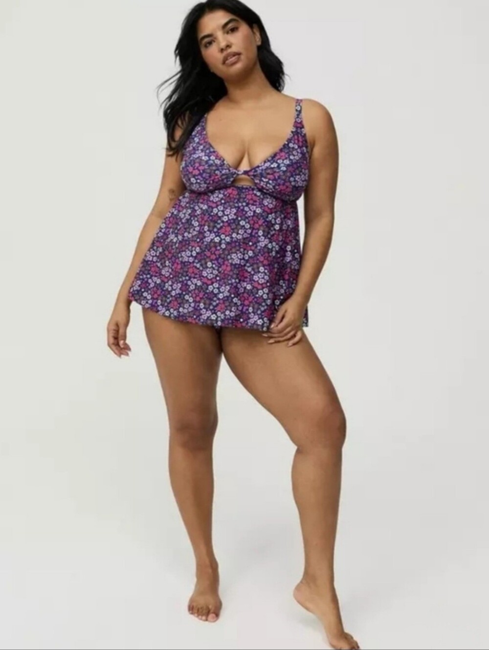 TORRID Ditsy Purple Floral Tankini Swimsuit Top & High Waisted Cheeky Briefs NWT - Picture 2 of 7